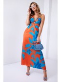 Maxi dress with cutouts and tied neckline, orange 110620 - Online store - Boutique